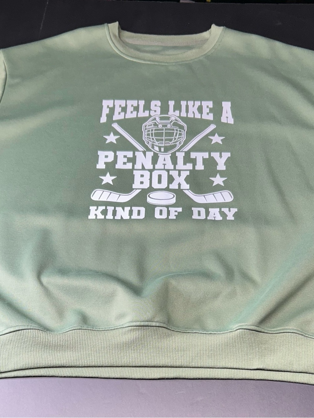 Men's Sage Green Graphic Crewneck Sweatshirt - 'Penalty Box', XXL